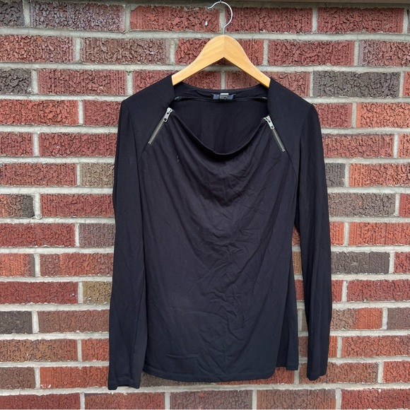 Tops - Seth Aaron Black and 2 Zipper Long Sleeve Cowl Neck Top